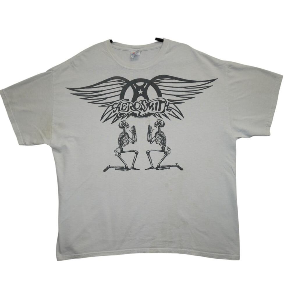 Vintage Aerosmith Band T-Shirt – Skeleton Kneeling Graphic Hanes Heavyweight 2XL